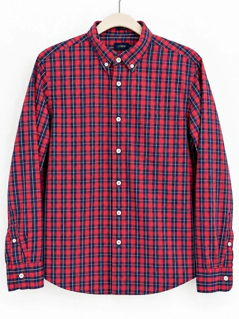 J. Crew Men’s Slim Fit Plaid Button Down Shirt Red Navy 100% Cotton